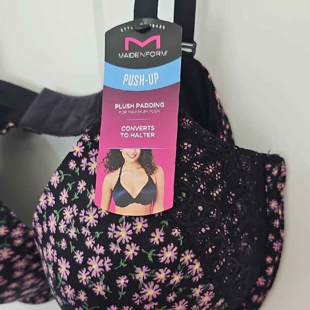 Maidenform Black and‎ Pink Floral Bra - Picture 6 of 7